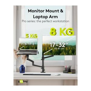 goobay Laptop-Monitor-Halterung Deluxe 74417 schwarz für 1 Monitor und 1 Notebook, Tischbohrung, Tischklemme
