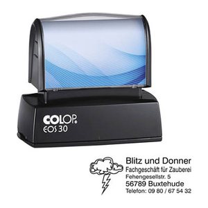 COLOP Textstempel, individualisierbar EOS 30 selbstfärbend blau, schwarz, rot mit Logo, 1 St.