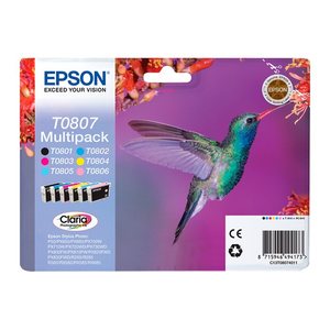 EPSON T0807 (Kolibri) schwarz, cyan, magenta, gelb, light cyan, light magenta Druckerpatronen, 6er-Set