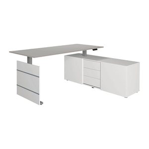Kerkmann Move 3 elektrisch höhenverstellbarer Schreibtisch lichtgrau, weiß rechteckig, Wangen-Gestell silber 180,0 x 80,0 cm