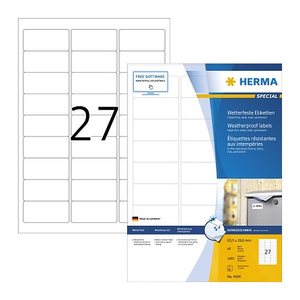 HERMA wetterfeste Folienetiketten 4594 weiß 63,5 x 29,6 mm, 40 Blatt
