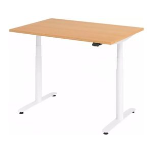 HAMMERBACHER VXDLR12 elektrisch höhenverstellbarer Schreibtisch buche rechteckig, T-Fuß-Gestell weiß 120,0 x 80,0 cm