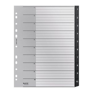 LEITZ Ordnerregister recycle 1208 DIN A4 Vollformat, Überbreite 1-10 schwarz 10-teilig, 1 Satz