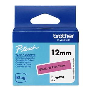 brother Schriftband Btag BTAGP31, 12 mm, schwarz auf pink, 1 St.