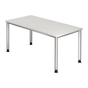 HAMMERBACHER HS16 höhenverstellbarer Schreibtisch weiß rechteckig, 4-Fuß-Gestell silber 160,0 x 80,0 cm
