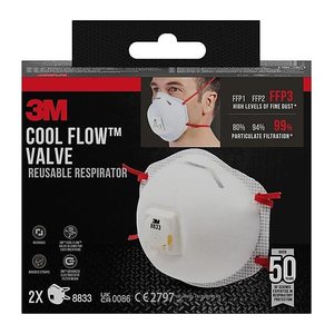 3M Atemschutzmasken Cool Flow™ 8833 FFP3 DIN EN 149:2001, A1:2009, 2 St.