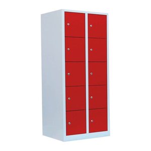 LÜLLMANN Schließfachschrank lichtgrau, feuerrot 523524, 10 Schließfächer 80,0 x 50,0 x 180,0 cm