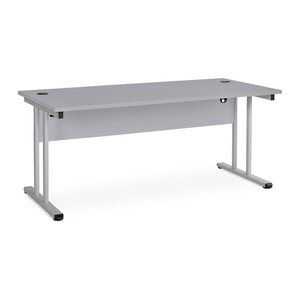 Schreibtisch – T-Fuß – Fixe höhe inkl. Knieraumblende (1200 x 800 x 730 mm, Platte Grau)