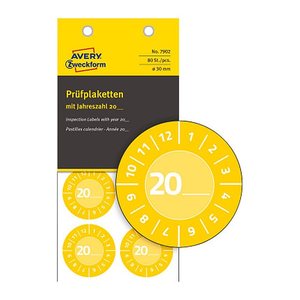 AVERY Zweckform Prüfplaketten 7902 gelb 30,0 x 30,0 mm, 10 Blatt