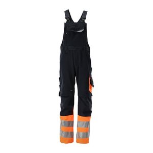 MASCOT® unisex Warnschutz-Latzhose Sunderland schwarzblau, orange Größe 98