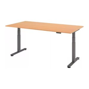 HAMMERBACHER XDSM2E elektrisch höhenverstellbarer Schreibtisch buche rechteckig, T-Fuß-Gestell grau 200,0 x 100,0 cm
