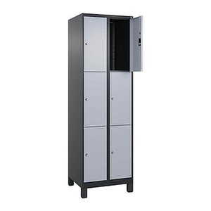 CP Schließfachschrank Classic Plus schwarzgrau, weißaluminium 080010-203 S10038, 6 Schließfächer 60,0 x 50,0 x 195,0 cm