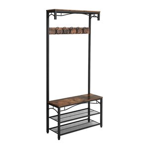 VASAGLE Garderobenbank mit Haken und Schuhrost HSR45BX braun, schwarz Metall 80,0 cm