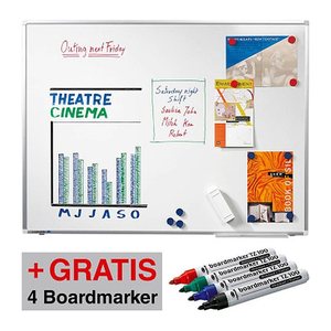AKTION: Legamaster Whiteboard PREMIUM PLUS 100,0 x 75,0 cm weiß emaillierter Stahl + GRATIS 2 Boardmarker TZ (schwarz, blau), Whiteboard Löscher, Markerhalter, Magnet