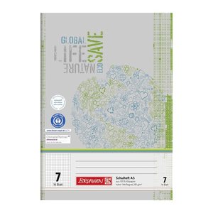 BRUNNEN Schulheft Recycling Lineatur 7 kariert DIN A5 ohne Rand, 16 Blatt, 1 St.