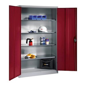 CP Stahlschrank 8931-052 S10283 lichtgrau, rubinrot 4 Fachböden 120,0 x 50,0 x 195,0 cm, aufgebaut, 1 St.