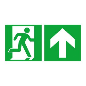 SafetyMarking® Rettungszeichen-Aufkleber "Notausgang rechts mit Zusatzzeichen: Richtungsangabe aufwärts bzw. geradeaus" rechteckig 30,0 x 15,0 cm, 1 St.