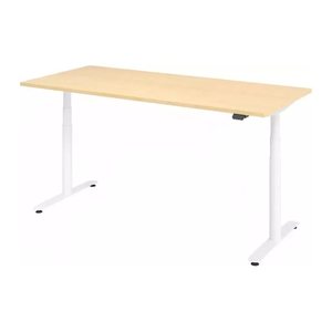HAMMERBACHER VXDLR19 elektrisch höhenverstellbarer Schreibtisch ahorn rechteckig, T-Fuß-Gestell weiß 180,0 x 80,0 cm