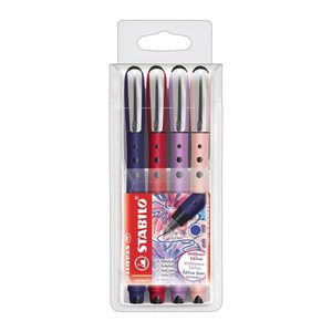 STABILO worker®+ medium NatureCOLORS Wildflower Tintenroller preußischblau, burgunderrot, grauviolett, rouge 0,5 mm, Schreibfarbe: blau, 4 St.
