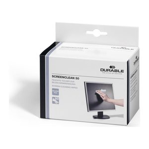 DURABLE Bildschirm-Reinigungstücher SCREENCLEAN 50 weiß, 50 Tücher