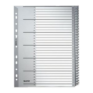 LEITZ Ordnerregister 1281 DIN A4 Vollformat, Überbreite 1-31 grau 31-teilig, 1 Satz