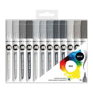 MOLOTOW Aqua Color Grey Set Brush-Pens farbsortiert, 12 St.