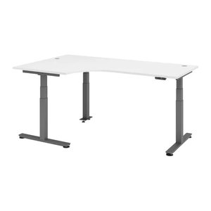HAMMERBACHER VXDSM82 elektrisch höhenverstellbarer Schreibtisch weiß L-Form, T-Fuß-Gestell grau 200,0 x 120,0 cm