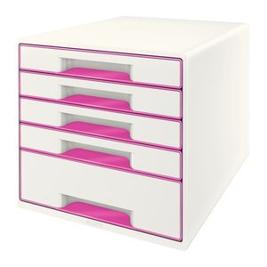 LEITZ Schubladenbox WOW Cube perlweiß/pink 52142023, DIN A4 mit 5 Schubladen, 1 St.