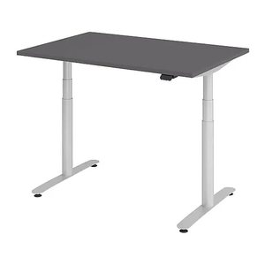 HAMMERBACHER VXDLR12 elektrisch höhenverstellbarer Schreibtisch grafit rechteckig, T-Fuß-Gestell silber 120,0 x 80,0 cm