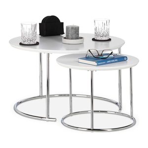 relaxdays Beistelltische-Set rund MDF-Platte weiß, 2 St.