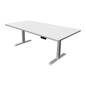 Kerkmann Move 3 Premium elektrisch höhenverstellbarer Schreibtisch weiß rechteckig, T-Fuß-Gestell silber 200,0 x 100,0 cm