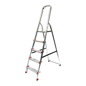 SZ Metall Stehleiter einseitig silber 5 Stufen, H: 180,0 cm