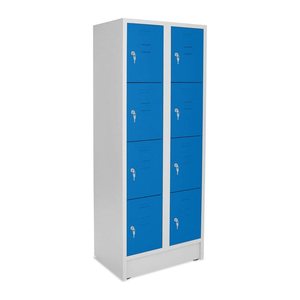 Fächersäule 4er Höhe – 2-Abteile (diverse Breiten) – Lichtgrau (700 x 500 x 1800 mm, Türen Enzianblau)