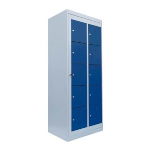 LÜLLMANN Schließfachschrank enzianblau, lichtgrau 526251, 10 Schließfächer 74,0 x 50,0 x 180,0 cm