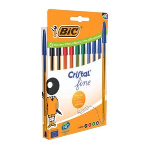 BIC Kugelschreiber Cristal Original Fine transparent, Schreibfarbe: farbsortiert, 10 St.