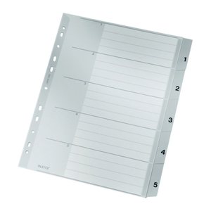 LEITZ Ordnerregister DIN A4+ Vollformat, Überbreite 1-5 grau 5-teilig, 1 Satz