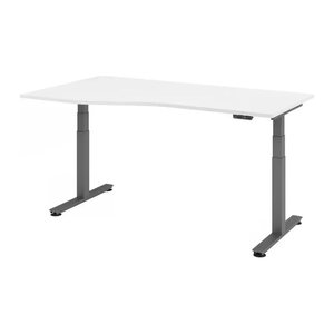 HAMMERBACHER VXDSM18 elektrisch höhenverstellbarer Schreibtisch weiß Trapezform, T-Fuß-Gestell grau 180,0 x 100,0 cm