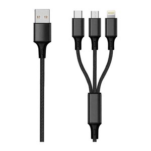 2GO USB 3in1 Ladekabel Micro-USB/Ligntn/USB-C Nylon 150cm sw