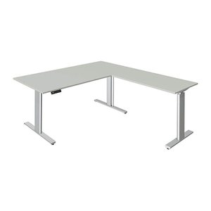 Kerkmann Move 3 tube elektrisch höhenverstellbarer Schreibtisch lichtgrau L-Form, T-Fuß-Gestell silber 180,0 x 80,0 cm