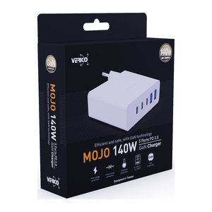Verico Ladegerät MOJO GaN 140W PD, 5-Port (USB-A & USB-C) WH retail