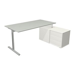 Kerkmann Form 1 Schreibtisch lichtgrau, weiß rechteckig, T-Fuß-Gestell silber 160,0 x 80,0 cm