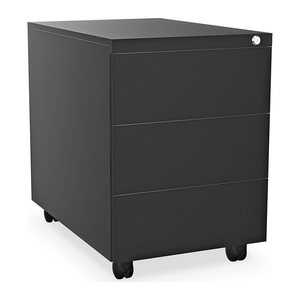 Design-Rollcontainer aus Stahl mit Schubladen – Tiefschwarz (3 Fächer, 3 Schübe)