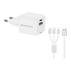 CONCEPTRONIC Ladegerät 2Port GaN 3-in-1 33WPD3.0/PPS ws