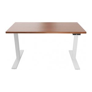 BISLEY E-WonderTech elektrisch höhenverstellbarer Schreibtisch lincoln walnuss rechteckig, T-Fuß-Gestell weiß 160,0 x 80,0 cm
