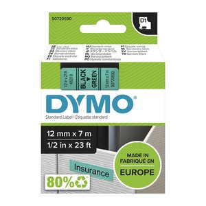 DYMO Schriftband D1 45019 S0720590, 12 mm, schwarz auf grün, 1 St.