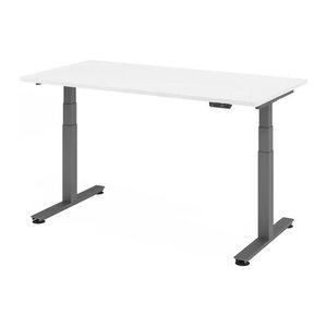 HAMMERBACHER XDSM16 elektrisch höhenverstellbarer Schreibtisch weiß rechteckig, T-Fuß-Gestell grau 160,0 x 80,0 cm