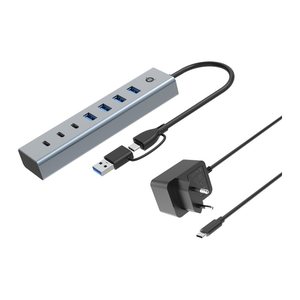 CONCEPTRONIC 7-Port Hub USB-A3.0/-C Adap.->4xA3.0+m.Netz. gr