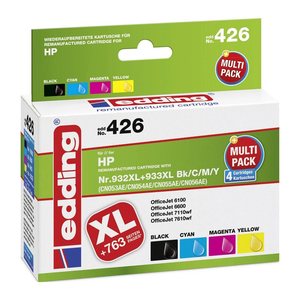 edding EDD-426 schwarz, cyan, magenta, gelb Druckerpatronen kompatibel zu HP 932XL + 933XL (C2P42AE), 4er-Set