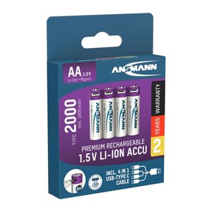 ANSMANN USB-Akkus mit Ladekabel 2000 Li-Ion Mignon AA 1.800 mAh, 4 St.