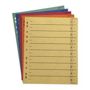 Wekre Trennblätter DIN A4 1-0 gelb, orange, rot, blau, grün, 230 g/m², 100 Blatt